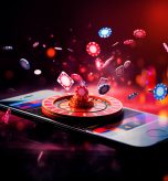 online casinos, big gambling in your smartphone. illustration of gambling mobile apps, Generative AI