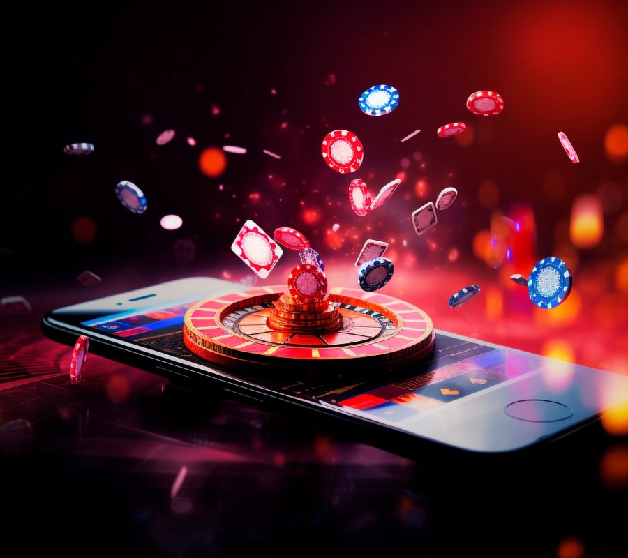 online casinos, big gambling in your smartphone. illustration of gambling mobile apps, Generative AI